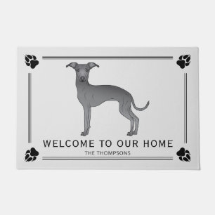 Blue Italian Greyhound With Paws And Custom Text Doormat