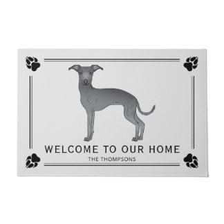 Blue Italian Greyhound With Paws And Custom Text Doormat