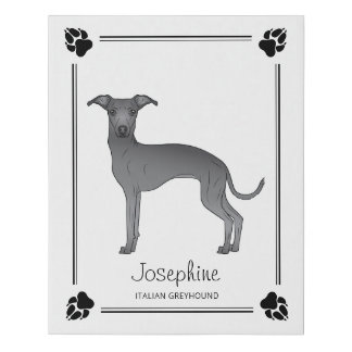 Blue Italian Greyhound With Paws And Custom Text Faux Canvas Print