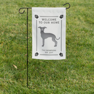 Blue Italian Greyhound With Paws And Custom Text Garden Flag