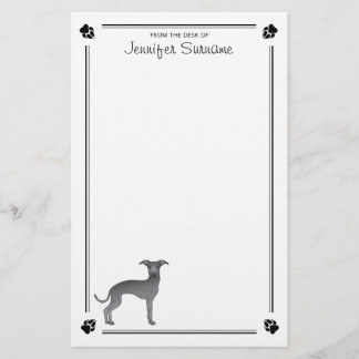 Blue Italian Greyhound With Paws And Custom Text Stationery