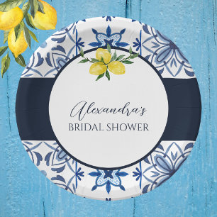 Blue Italian Lemon Bridal Shower Paper Plates