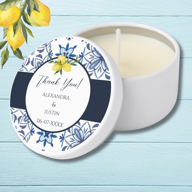 Blue Italian Lemon Mediterranean Wedding Thank You Mini Candle Favors (Creator Uploaded)
