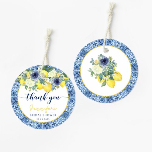 Blue Italian Mediterranean bridal shower thank you Favor Tags