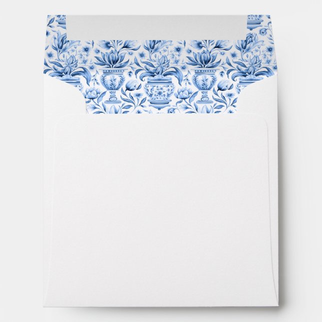 Blue Italian Mediterranean wedding square envelope (Back (Bottom))