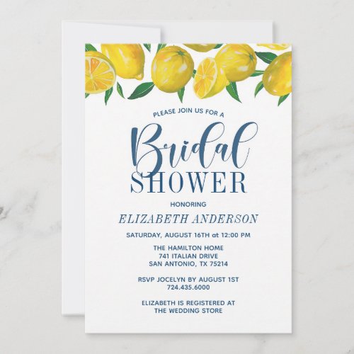 Blue Italian Tile Lemon Bridal Shower Invitation