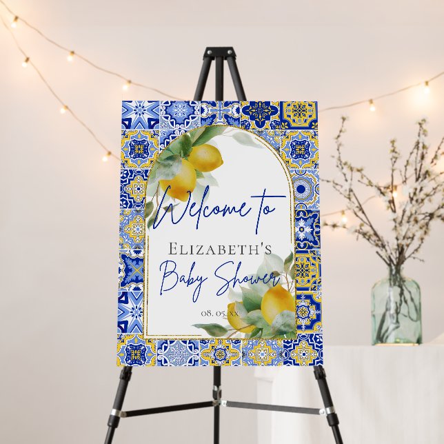 Blue Italian Tiles Arch Citrus Lemons Welcome Foam Board (In Situ (Stand))