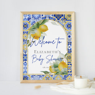 Blue Italian Tiles Arch Citrus Lemons Welcome Poster