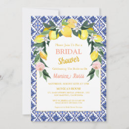Blue Italian Tiles Lemon Summer Bridal Shower Invitation