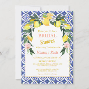 Blue Italian Tiles Lemon Summer Bridal Shower Invitation