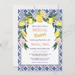 Blue Italian Tiles Lemon Summer Bridal Shower Invitation