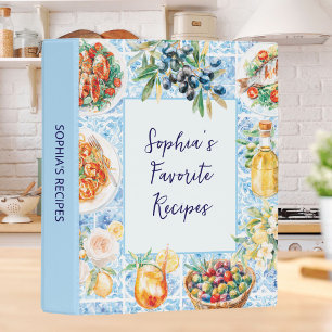 Blue Italian Tiles Mediterranean Food Recipe Mini Binder