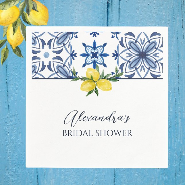 Blue Italian Yellow Lemon Bridal Shower Napkins (Creator Uploaded)
