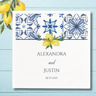 Blue Italian Yellow Lemon Mediterranean Wedding Napkins