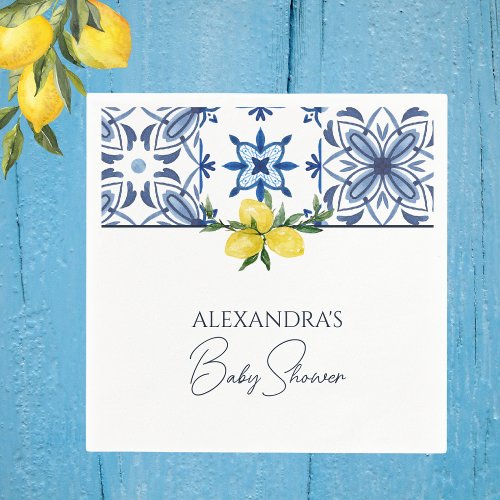 Blue Italian Yellow Lemons Baby Shower Napkins