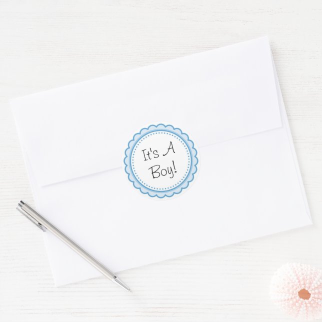 Blue It's A Boy Baby Shower Invitation Party Classic Round Sticker (Envelope)