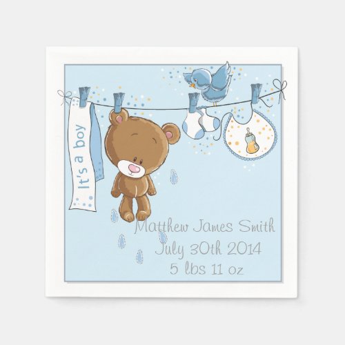 Blue Its a Boy Baby Shower Party Napkins