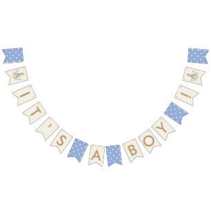 Blue It's A Boy Baby Shower Storybook Rabbit Bunting Flags