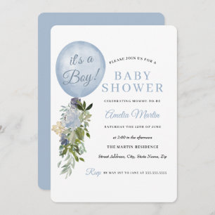 Blue It's a Boy Balloon Baby Shower Invitation