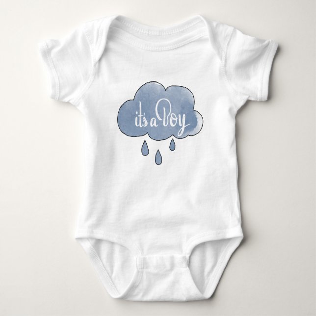Blue Its a Boy Calligraphy It’s a Boy Art Gender Baby Bodysuit (Front)