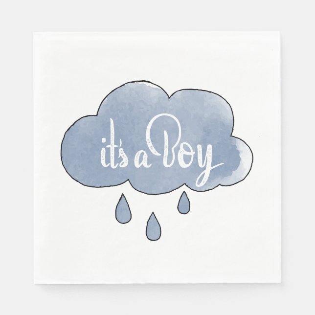 Blue Its a Boy Calligraphy It’s a Boy Art Gender Napkins (Front)