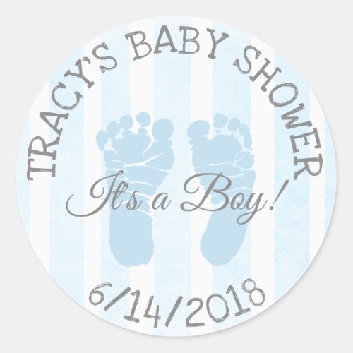 Blue Its a Boy Footprints Baby Shower Stickers