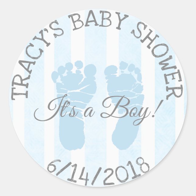 Blue Its a Boy Footprints Baby Shower Stickers (Front)