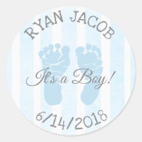 Blue Its a Boy Footprints Baby Shower Stickers