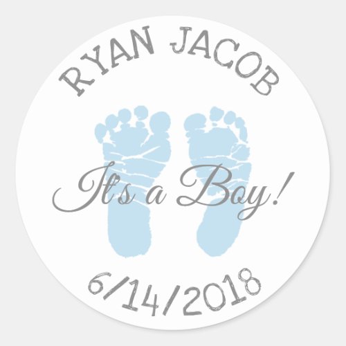 Blue Its a Boy Footprints Baby Shower Stickers