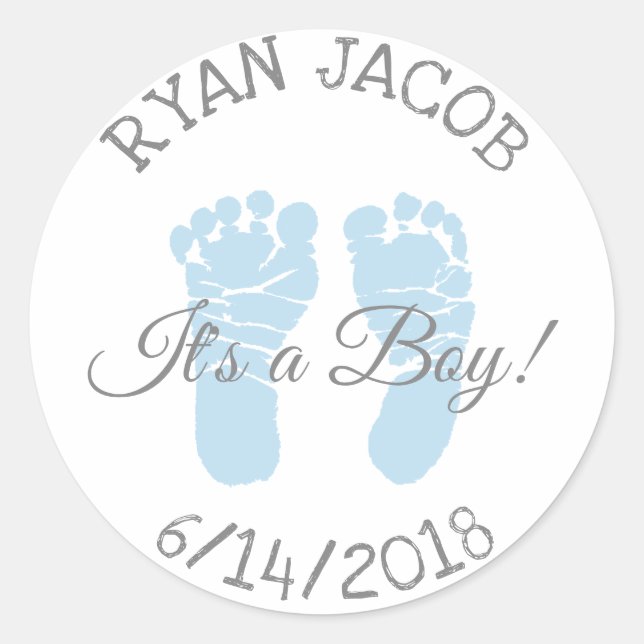 Blue Its a Boy Footprints Baby Shower Stickers (Front)