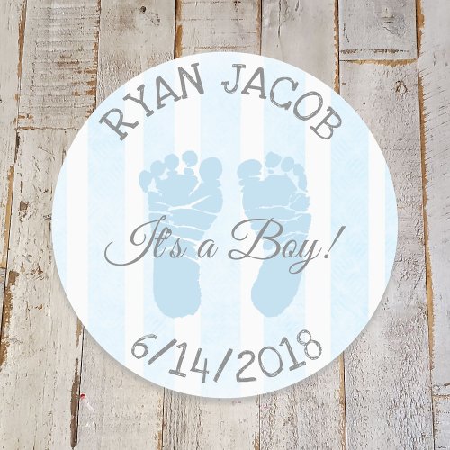 Blue Its a Boy Footprints Baby Shower Stickers