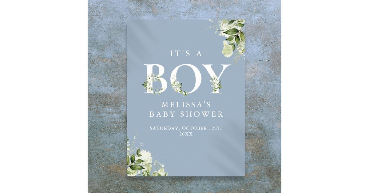 Blue Its A Boy Greenery Baby Shower Sign | Zazzle