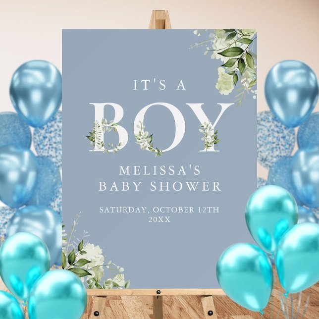 Blue Its A Boy Greenery Baby Shower Sign (Blue Its A Boy Greenery Baby Shower Sign)