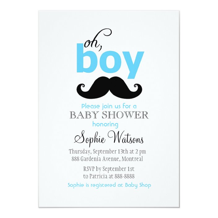 Blue It S A Boy Mustache Baby Shower Invitations Zazzle Blue It S A Boy Mustache Baby Shower