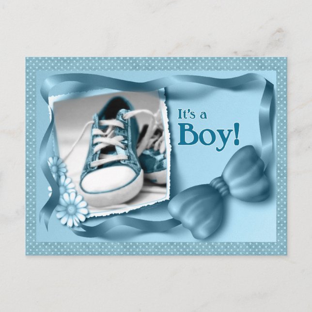 Blue It's a Boy New Baby Arrival Announcement Postcard (Front)