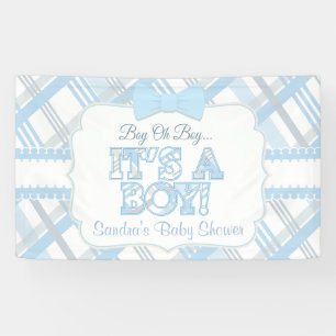 Blue, It's a Boy, Plaid Baby Shower Banner