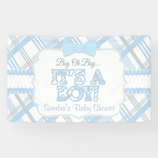 Blue, It's a Boy, Plaid Baby Shower Banner (Horizontal)