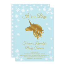 Blue It's a Boy Unicorn Winter Baby Shower Invitation