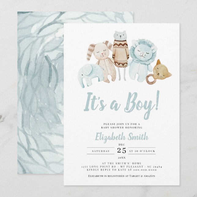 Blue It's a Boy Vintage Toys Rustic Baby Shower Invitation (Front/Back)