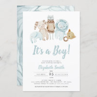 Blue It's a Boy Vintage Toys Rustic Baby Shower Invitation