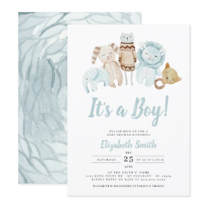 Blue It's a Boy Vintage Toys Rustic Baby Shower Invitation