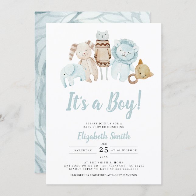 Blue It's a Boy Vintage Toys Rustic Baby Shower Invitation (Front/Back)