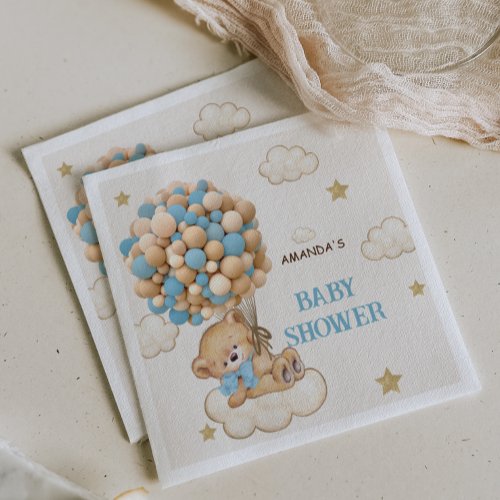 Blue Ivory Bear Balloons Baby Boy Shower Napkins