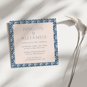 Blue Ivory Beautiful Botanical Square Wedding Invitation