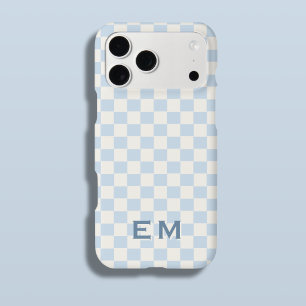 Blue Ivory Coastal Checkerboard Checker Initial iPhone 17 Pro Max Case