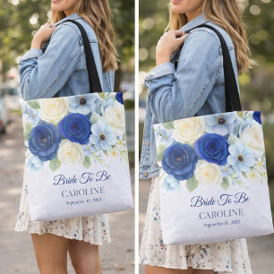 Blue Ivory Elegant Bridal Shower Gift for Bride Tote Bag