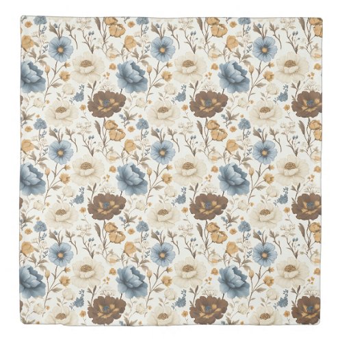 Blue Ivory Floral Dusty Blue Elegant Wedding Gift Duvet Cover