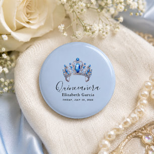 Blue & Ivory Floral Quinceañera Button