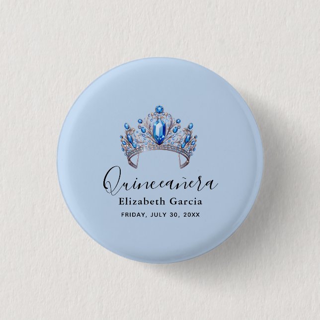 Blue & Ivory Floral Quinceañera Button (Front)
