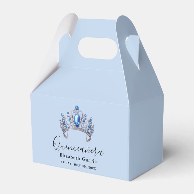 Blue & Ivory Floral Quinceañera Favor Boxes (Front Side)